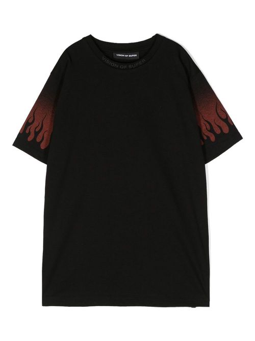 Flame-print cotton T-shirt - Black