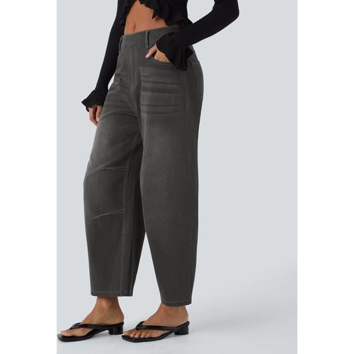 Halara Halara Flex™ Mid Rise Pockets Barrel Leg Casual Jeans - Dirty Black Denim - XLregular