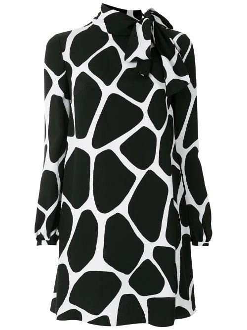 Giraffe Print Silk Dress — Black