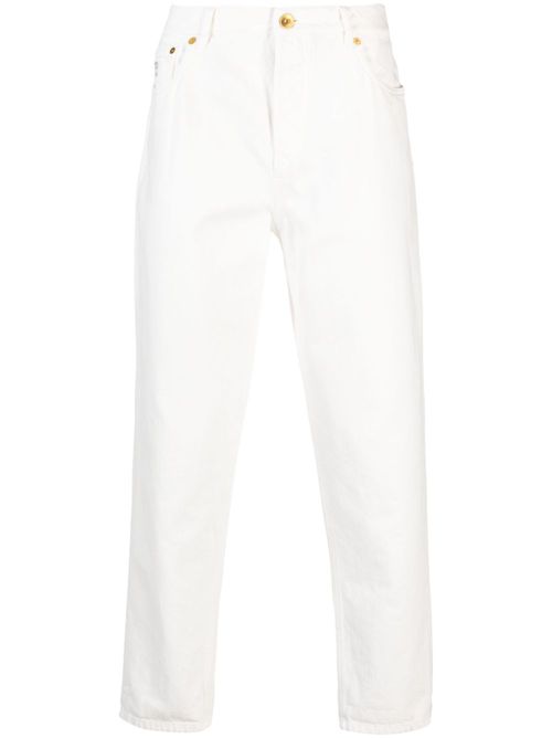 Logo-embroidered tapered cotton jeans - White