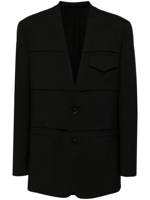Plated collarless blazer - Black