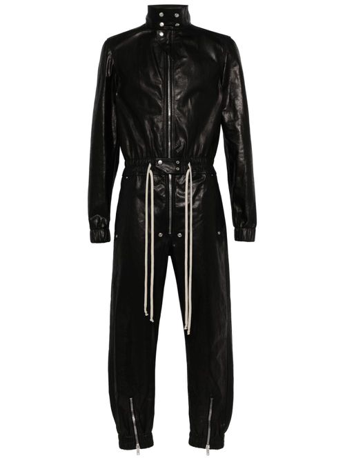Tapered-leg leather jumpsuit - Black