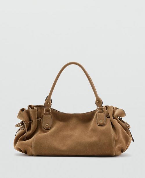 Women's Suede Shoulder Bag - Medium Brown