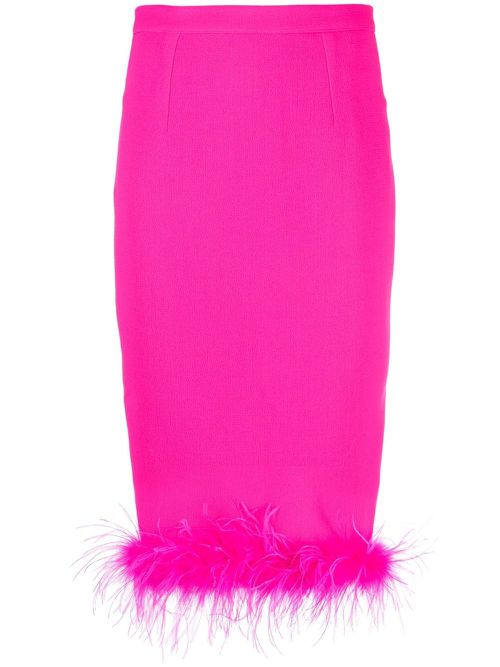 Feather-trim wool pencil skirt - Pink