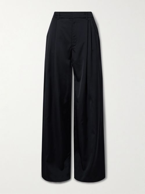 Annie Pleated Satin-twill Wide-leg Pants - Blue