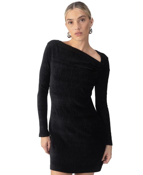 Women's Textured-Velvet Asymmetrical Dress - Black