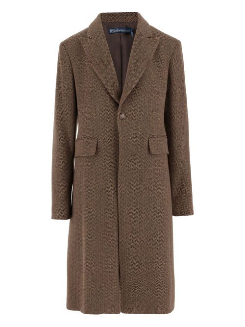 Herringbone single-breasted coat - Brown