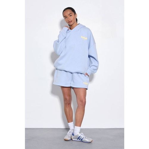 Boohoo Women's Bondi Puff Print Oversized Hoodie in Blue | : Large