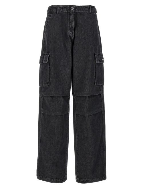 Wide-Leg Denim Cargo Jeans — Black