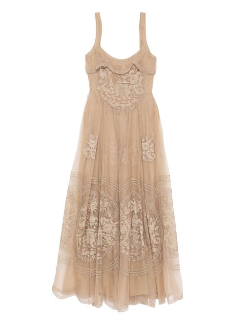 Embroidered organza long dress - Grey
