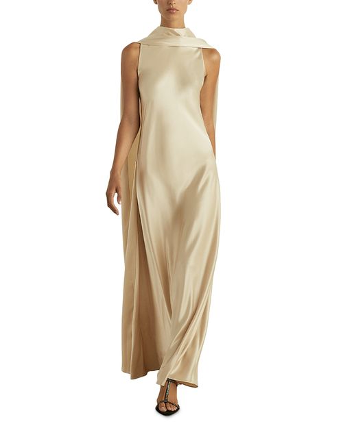 Fae Satin Cape Maxi Dress
