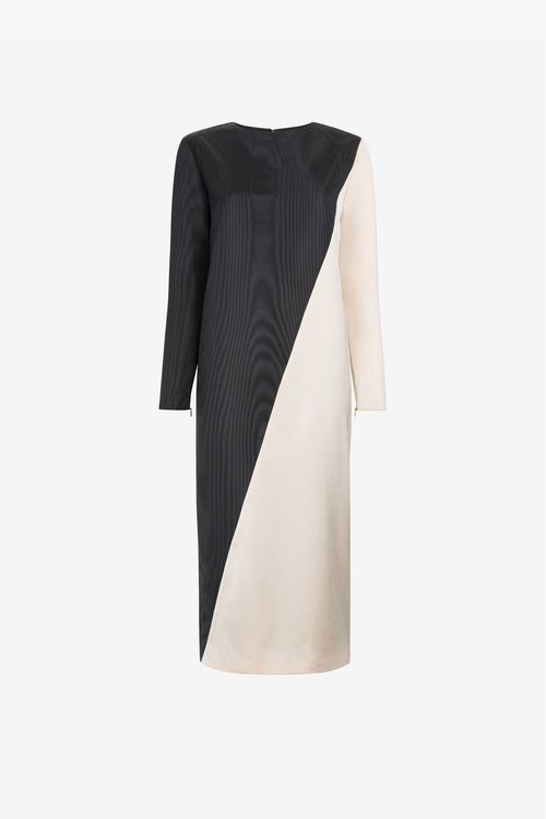 Diagonal-stripe Satin-finish Midi Dress