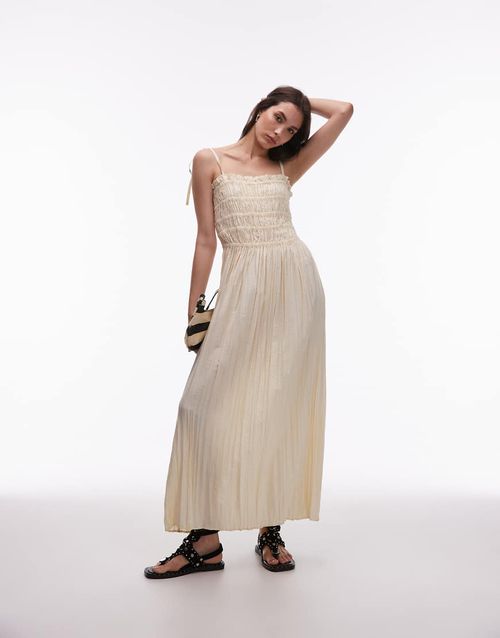 Topshop | Topshop technical crinkle ruched bust midi dress in  natural-Neutral | Realry