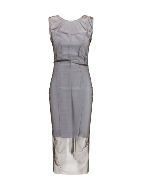 Semi-Sheer Panel Construction Dress — Gray