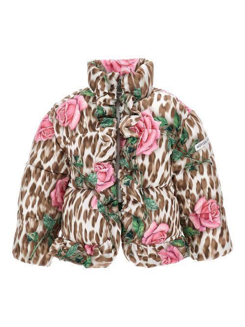 Floral leopard-print puffer jacket - Brown