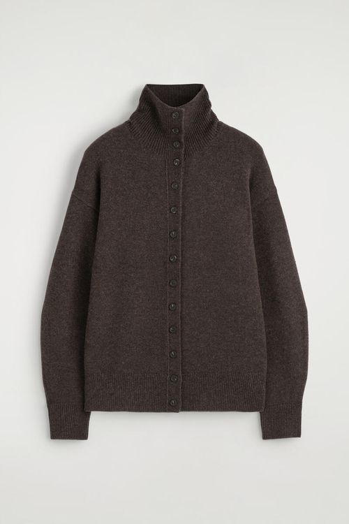 Sculpted Cashmere Mock-Neck Cardigan