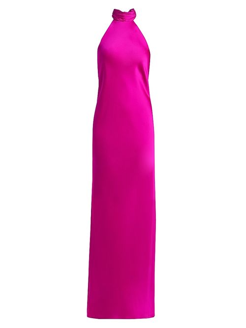Women's Tatiana High-Neck Satin Gown - Fiesta Pink