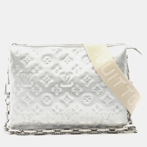 Louis Vuitton Coussin PM Silver Monogram Embossed Leather Shoulder Bag