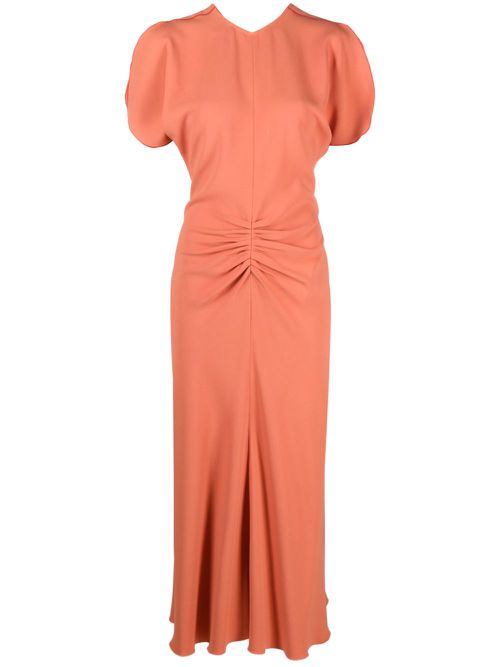 Contrast-trim draped-detail midi dress - Orange