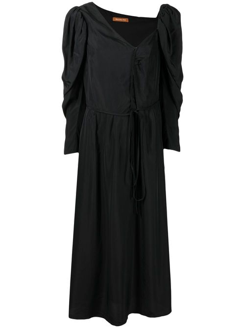 Long-puff sleeve midi dress - Black