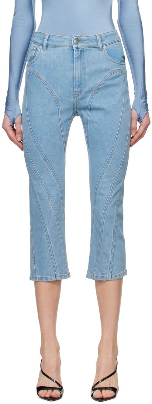 Mugler Blue Spiral Crop Jeans