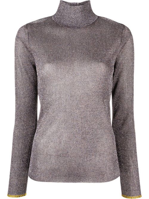Metallic-effect high neck jumper - Silver