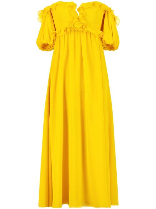 Ruffle-detail off-shoulder dress - Yellow