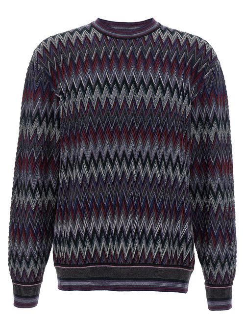 Zigzag Jacquard Wool Sweater — Navy
