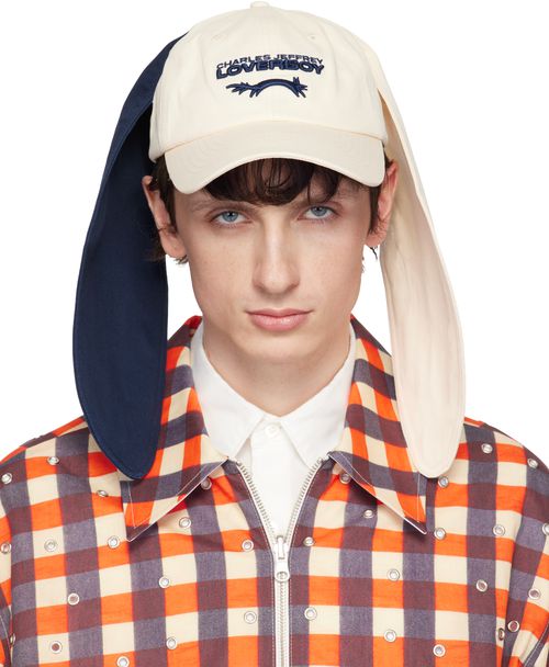 Off-White & Navy Colour Block Bunny Cap