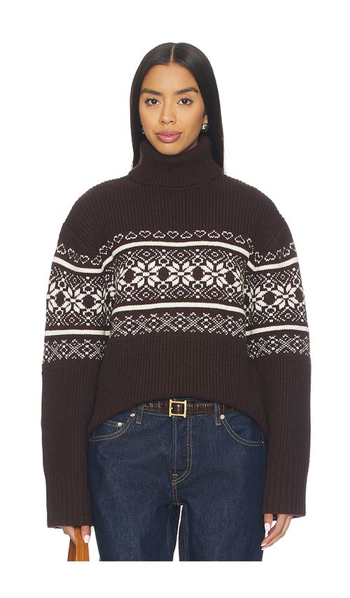 Lovers and Friends Chesca Fair Isle Turtle Neck Sweater in Brown & Ivory. L also in