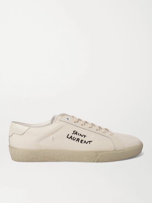 Men - SL/06 Court Classic Leather-Trimmed Logo-Embroidered Distressed Canvas Sneakers