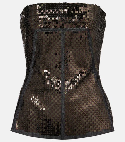 Sequined denim bustier top