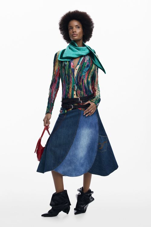 Denim patch skirt