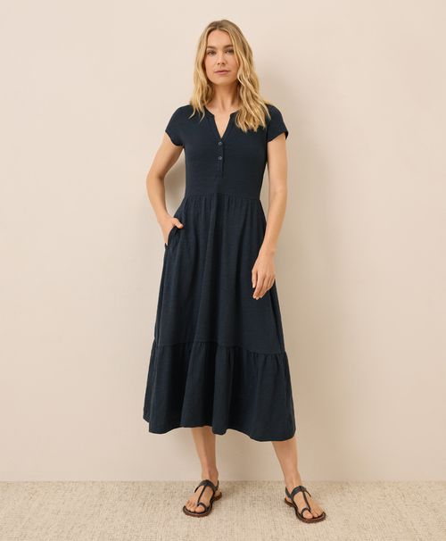 Women's Midnight Blue Relaxed Slub Henley Market Dre