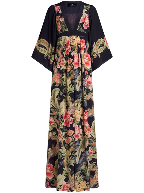 Floral-print crepe-de-chine dress - Blue