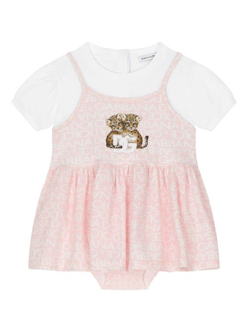 Logo-print layered flared dress - Pink
