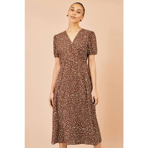 Yumi Women's Spot Midi Dress With Split Hemline in Brown