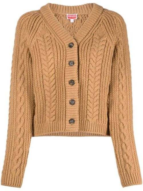 Cable-knit V-neck cardigan
