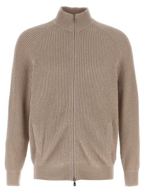 Ribbed Cotton Cardigan — Beige