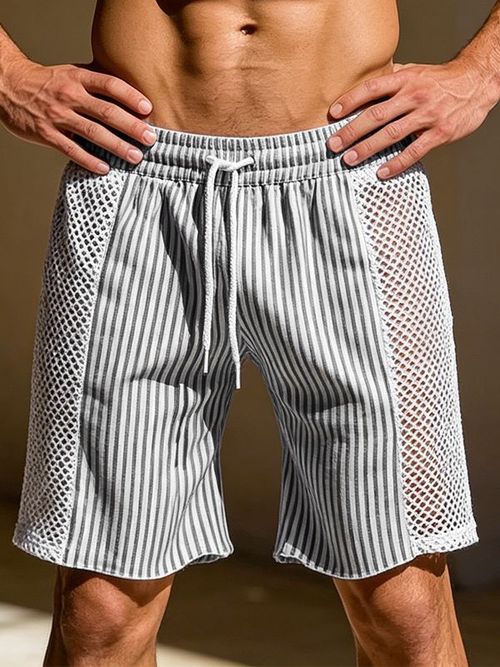 Men's Avant-Garde Vertical Striped Resort Short SKUL63133 - Black / S