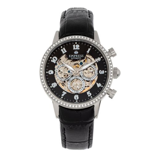 Beatrice Automatic Skeleton Dial Leather-Band Watch with Day & Date