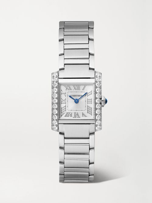Tank Française 25mm Small Stainless Steel Diamond Watch - White
