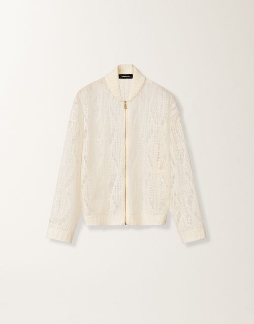 Mohair bomber jacket with coating, raffia
