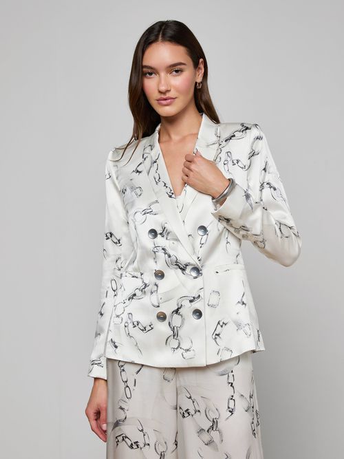 Colin Silk Blazer In Ivory/grey Medium Faded Chain