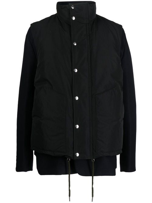 Double-layer gilet wool jacket - Black