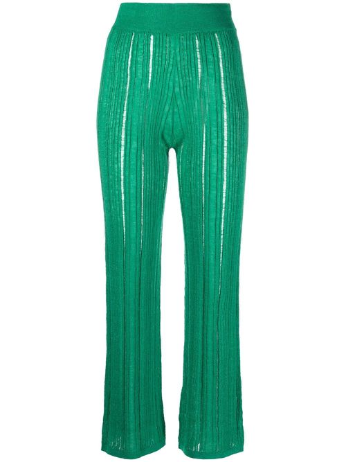 High-waisted ribbed-knit pants - Green