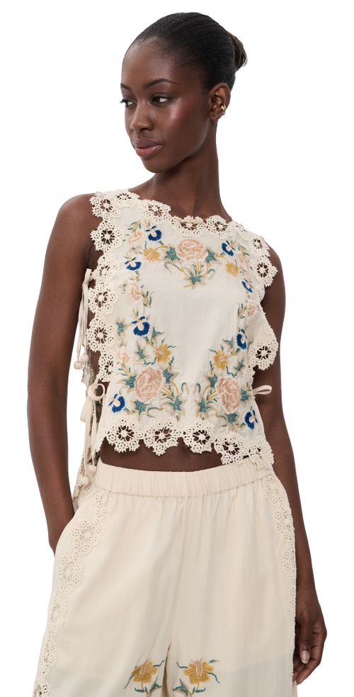 Adonna Embroidered Sleeveless Top Cream