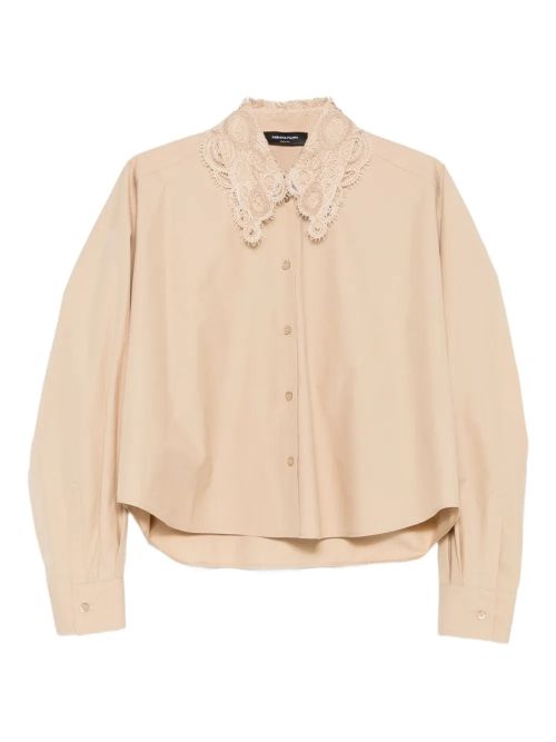 Lace-Trimmed Blouse — Beige