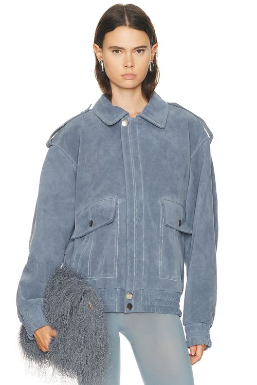 Ludovic de Saint Sernin Robert Leather Bomber Jacket in Grey - Slate. S also in