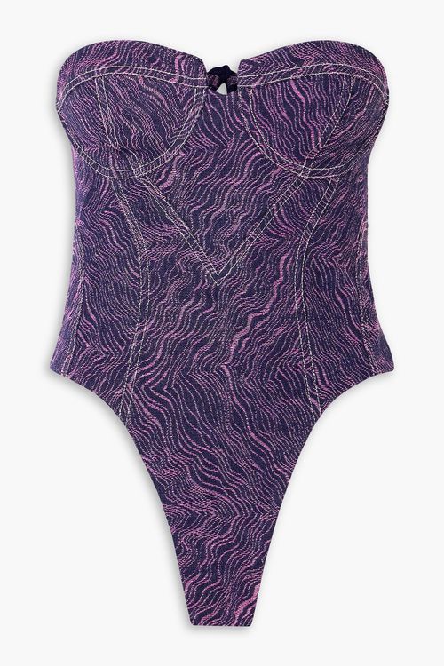 Strapless denim-jacquard bodysuit